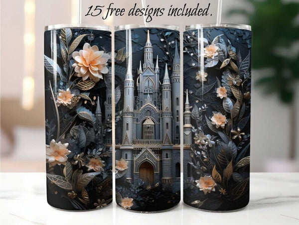 Dark Peach 3D Castle 20 oz Skinny Tumbler Sublimation Design