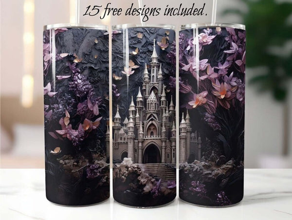 Dark Purple 3D Castle 20 oz Skinny Tumbler Sublimation Design