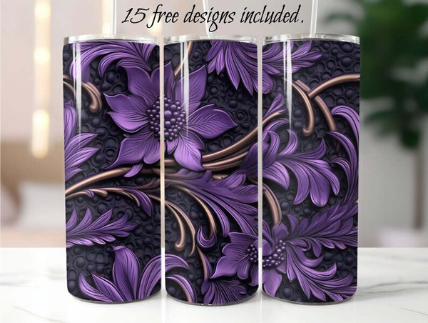 Deep Lavender Floral 20 oz Skinny Tumbler Sublimation Design