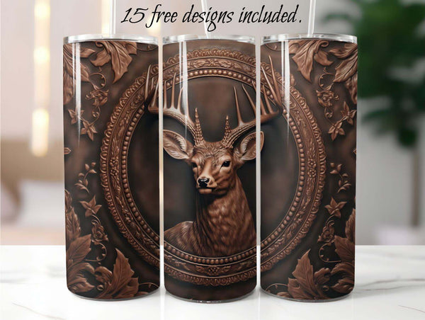 Deer Leather Emblem 20 oz Skinny Tumbler Sublimation Design