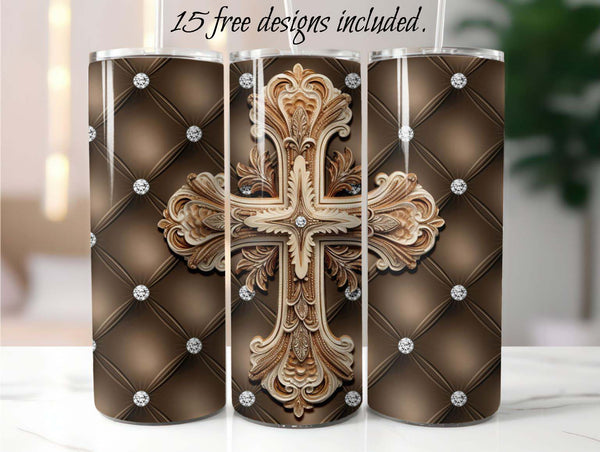 Diamond Tufted 3D Cross 20 oz Skinny Tumbler Sublimation Design