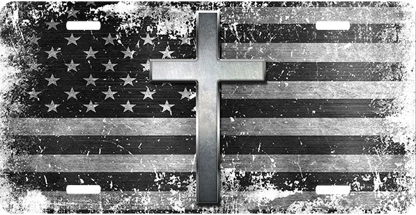 Distressed Flag Cold Steel Cross License Plate