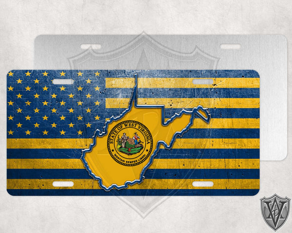 West Virginia Blue and Gold Distressed Flag License Plate