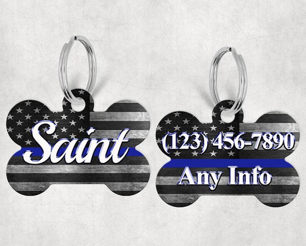 Bone Shape Dog Tag Thin Blue Line