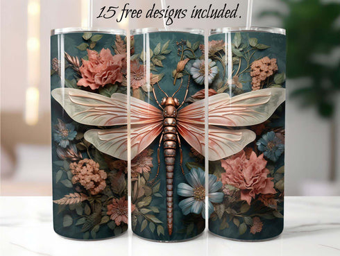 Dragonfly 3D 20 oz Skinny Tumbler Sublimation Design