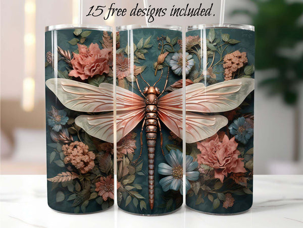 Dragonfly 3D 20 oz Skinny Tumbler Sublimation Design