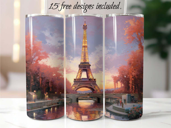 Eiffel Tower in Lights 20 oz Skinny Tumbler Sublimation Design