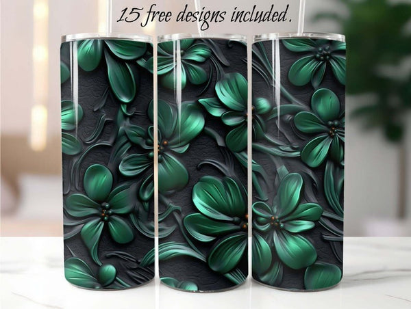 Enamel Green Floral 20 oz Skinny Tumbler Sublimation Design