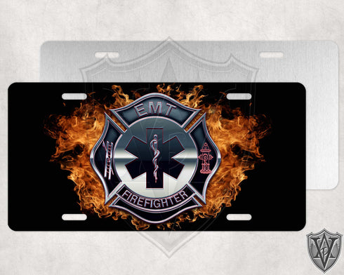 Firefighter Flaming Logo License Plate