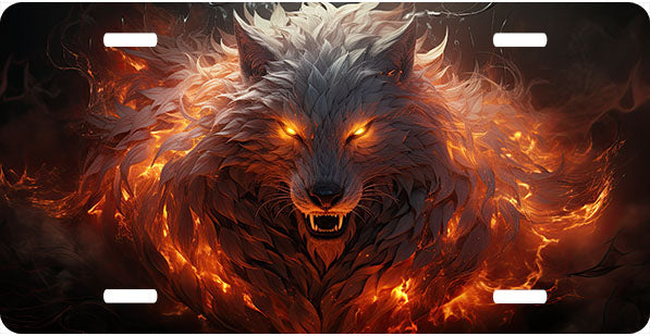 Flaming Wolf License Plate