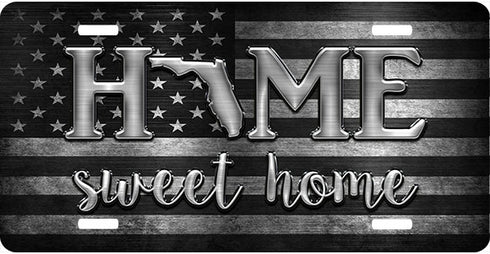 Florida Black and Gray Flag Home Sweet Home License Plate