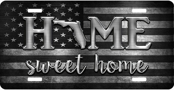 Florida Black and Gray Flag Home Sweet Home License Plate