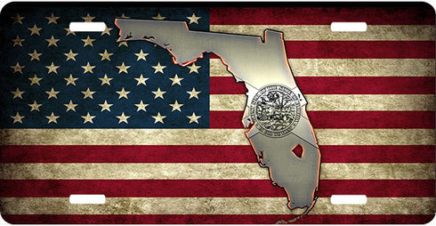 Florida Tea Stained Flag License Plate