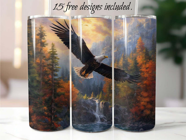 Flying Bald Eagle 20 oz Skinny Tumbler Sublimation Design