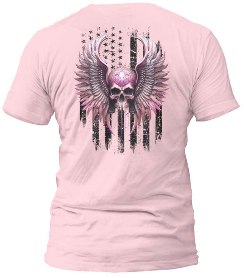 Freedom Flight Pink Skull T-Shirt (Black Flag)