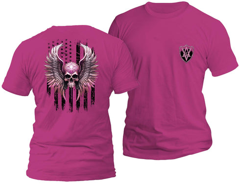 Freedom Flight Pink Skull T-Shirt (Black Flag)