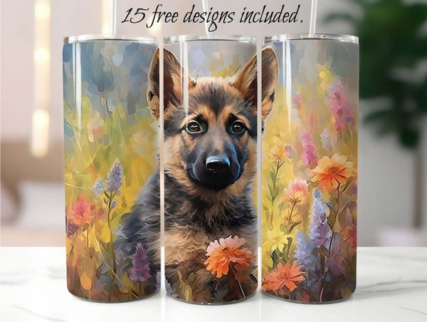 German Shepherd Puppy 20 oz Skinny Tumbler Sublimation Design