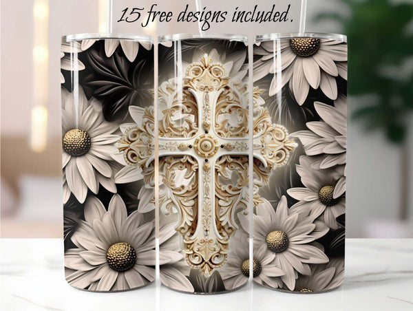 Glowing 3D Cross 20 oz Skinny Tumbler Sublimation Design