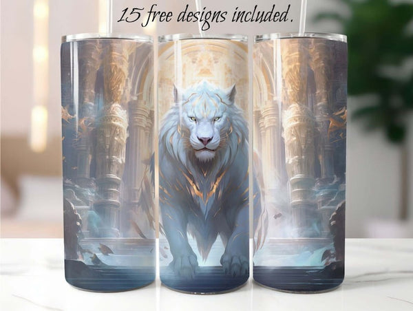 Glowing White Tiger 20 oz Skinny Tumbler Sublimation Design