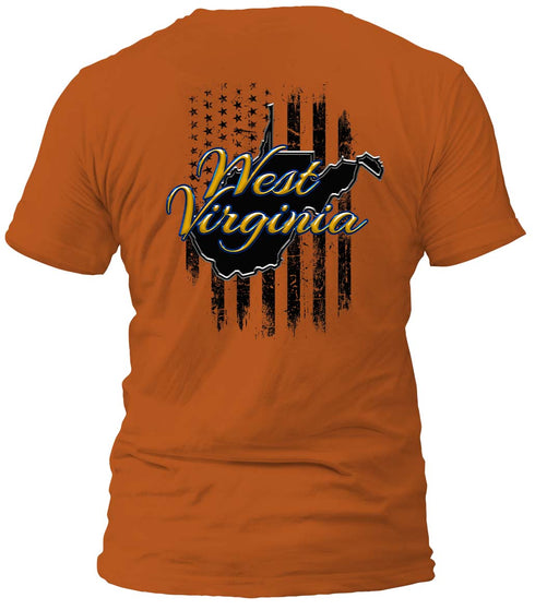West Virginia Gold and Distressed Flag T-Shirt