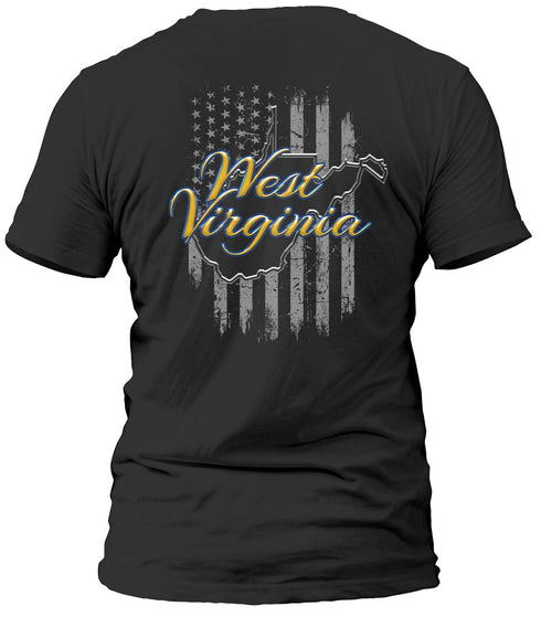 West Virginia Gold and Distressed Flag T-Shirt