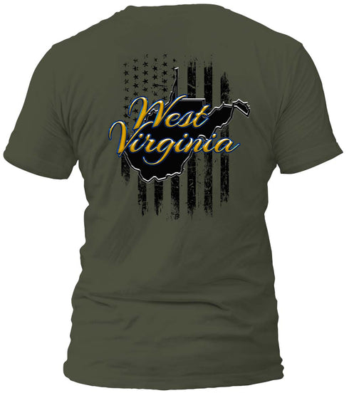 West Virginia Gold and Distressed Flag T-Shirt