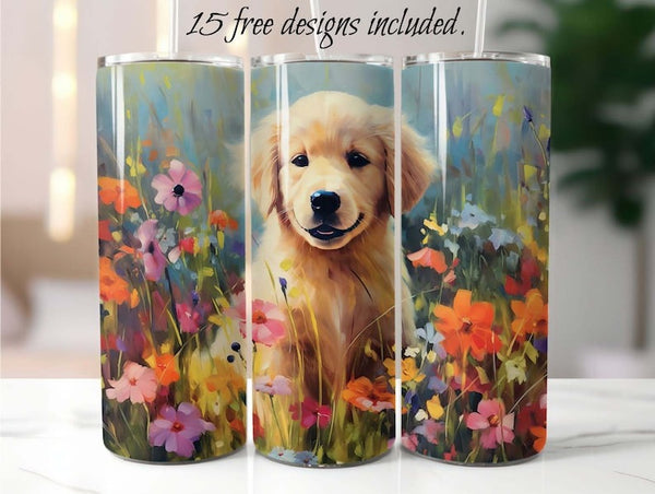 Golden Retriever Puppy 20 oz Skinny Tumbler Sublimation Design