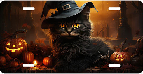Halloween Black Cat License Plate