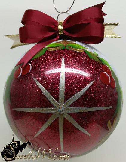 Hand Painted Ornaments Frosted Ruby North Star