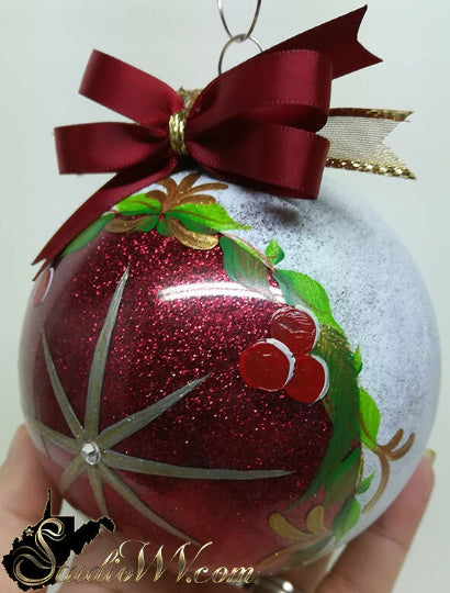 Hand Painted Ornaments Frosted Ruby North Star