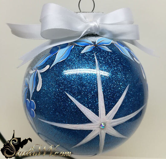 Hand Painted Ornaments Frosted Sapphire North Star