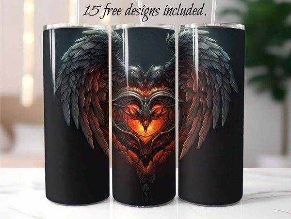 Heart and Wings 20 oz Skinny Tumbler Sublimation Design