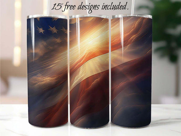 Heavenly American Flag 20 oz Skinny Tumbler Sublimation Design