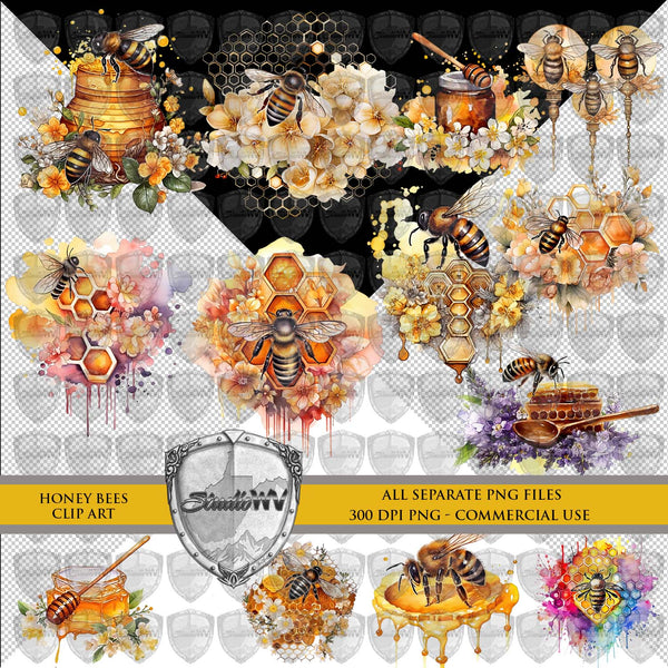 Watercolor Honey Bee Clipart Download