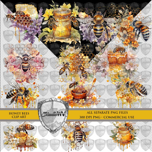 Watercolor Honey Bee Clipart Download