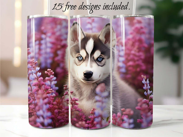 Husky Puppy 20 oz Skinny Tumbler Sublimation Design
