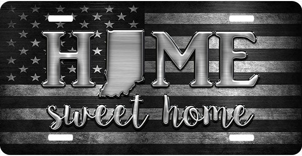 Indiana Black and Gray Flag Home Sweet Home License Plate