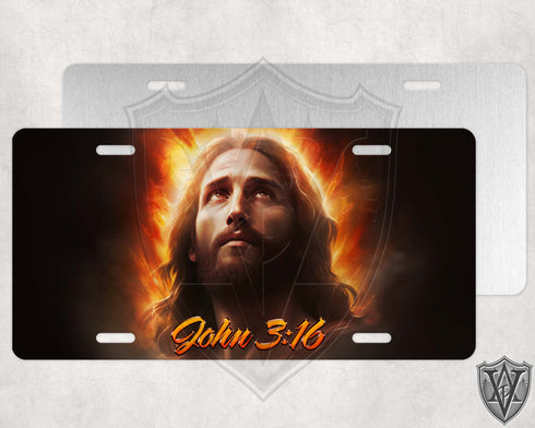 Jesus John 3:16 Fire Design License Plate