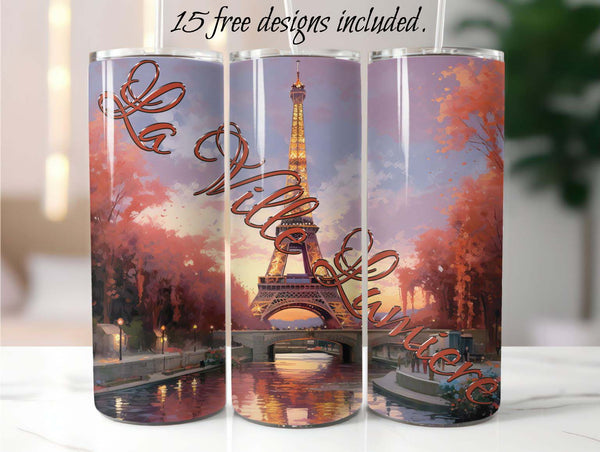 Eiffel Tower 20 oz Skinny Tumbler Sublimation Design