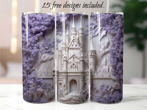 Lavender 3D Castle 20 oz Skinny Tumbler Sublimation Design