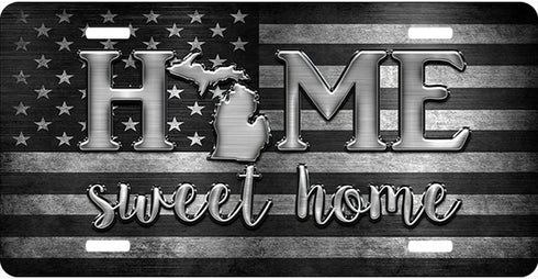 Michigan Black and Gray Flag Home Sweet Home License Plate
