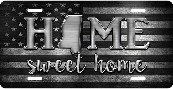 Mississippi Black and Gray Flag Home Sweet Home License Plate