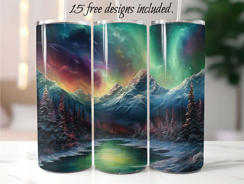 Northern Lights 20 oz Skinny Tumbler Sublimation Design