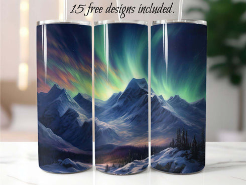Northern Lights oil 20 oz Skinny Tumbler Sublimation Design