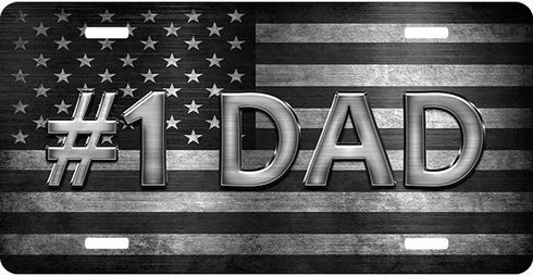 #1 Dad Black and Gray Flag License Plate