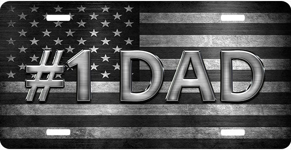 #1 Dad Black and Gray Flag License Plate
