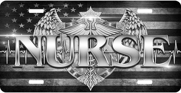 Nurse Black and Gray Flag License Plate