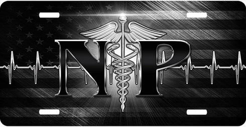 Nurse Practitioner Brushed Caduceus License Plate
