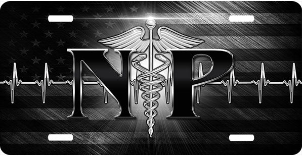 Nurse Practitioner Brushed Caduceus License Plate