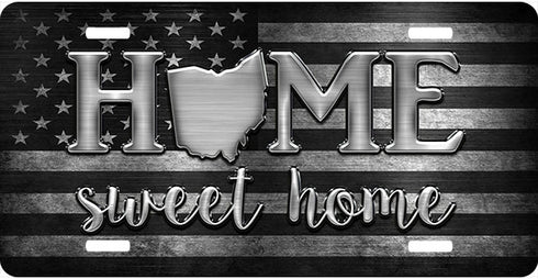 Ohio Black and Gray Flag Home Sweet Home License Plate